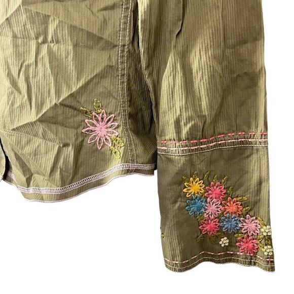 J Jill Womens Embroidered Long Sleeve Bell Sleeve Button Up Green Shirt Top sz 4 - Picture 10 of 16